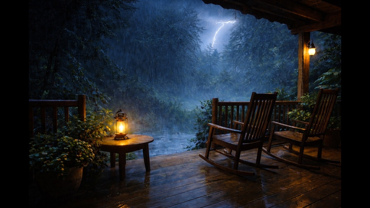 Heavy Rainstorm on a Covered Porch with Thunder | 8 Hours for Deep Sleep