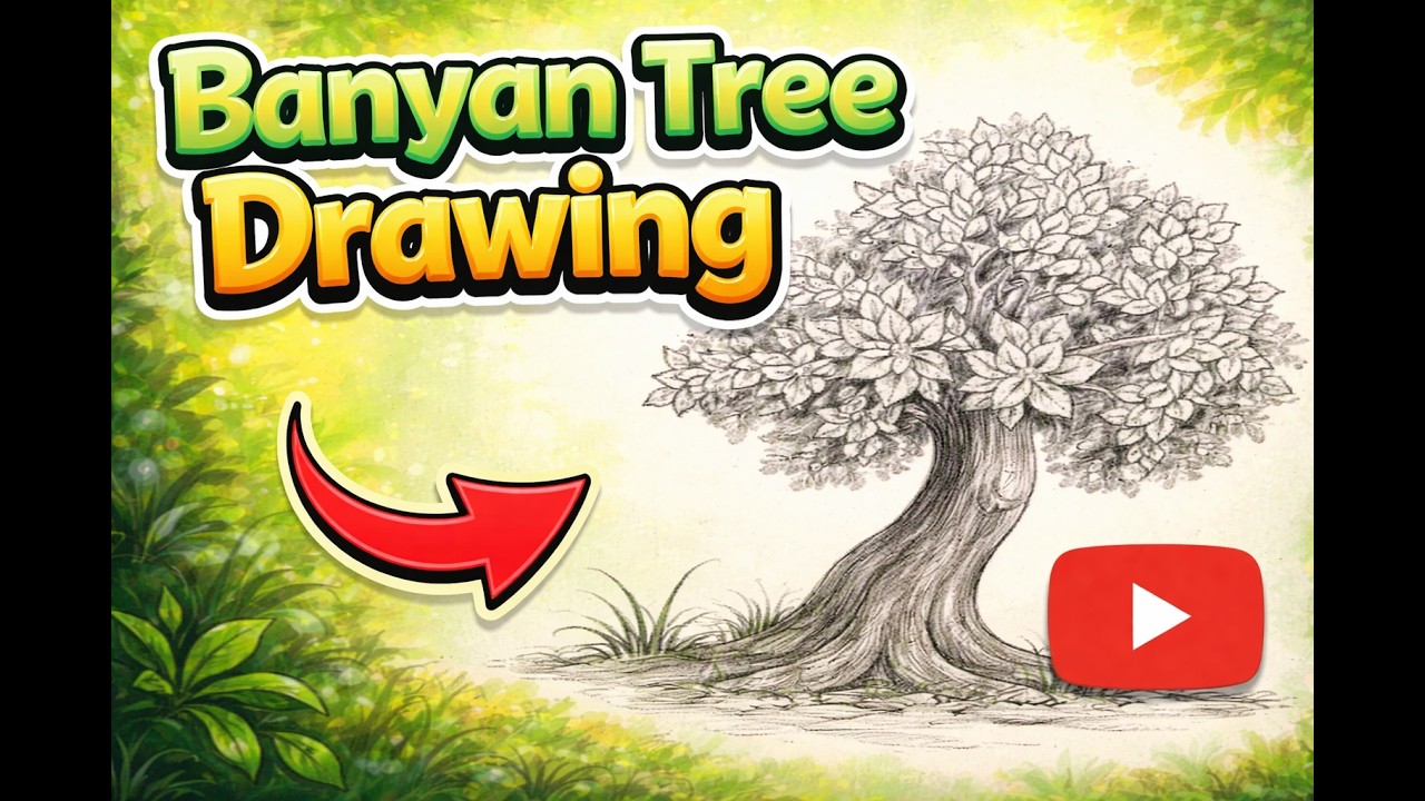 Drawing | Banyan tree drawing easy step by step drawing with pencil for ...