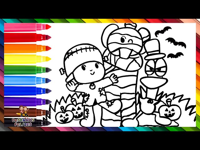 Desenhar E colorir Pocoyo E Seus Amigos 👶👧🏼🐶🐘🦆🐙 Desenhos Para  Crianças 