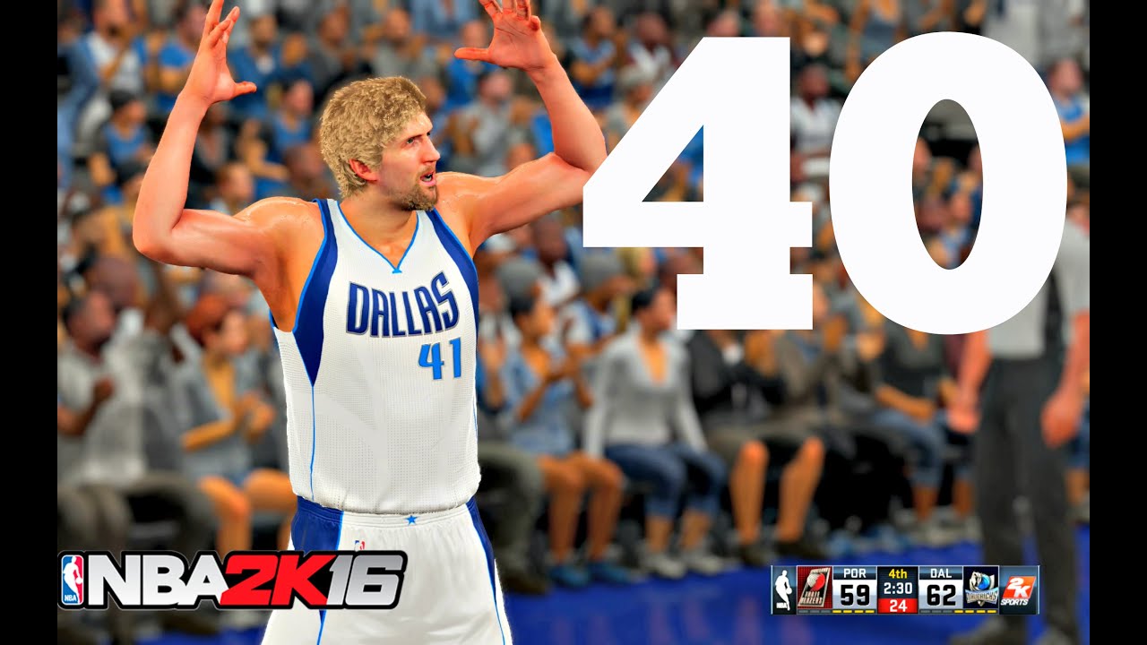 NBA 2K16 Dirk Nowitzki 40 Points vs Portland Trail