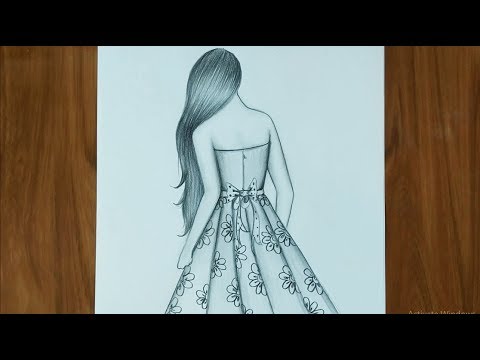 How To Draw A Girl With Beautiful Dress For Beginners Pencil Sketch Step By Step