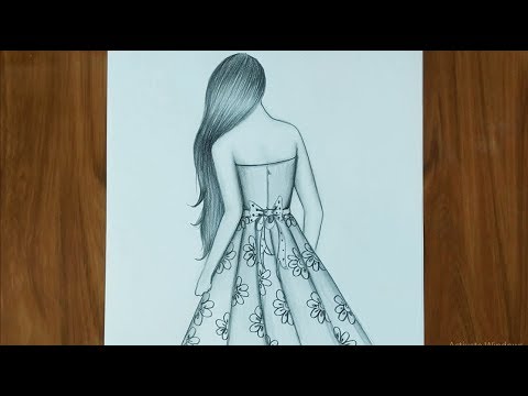 How to draw a Girl From Points, Easy Girl drawing with Beautiful  Dress