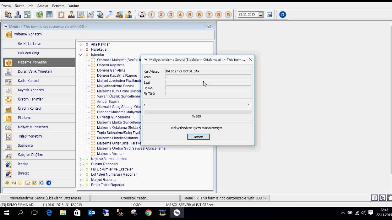 Maliyetlendirme Servisi ve Maliyet Üzerinden Fiyatlandırma Cost Çalıştırma