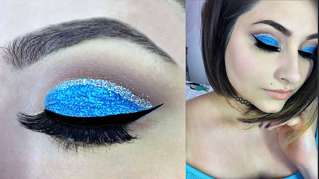 Bright Blue Glitter Cut Crease For Beginners Makeup Tutorial