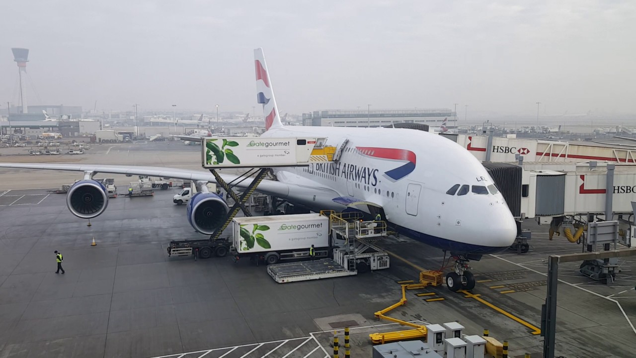 A380 British Airways loading up - YouTube