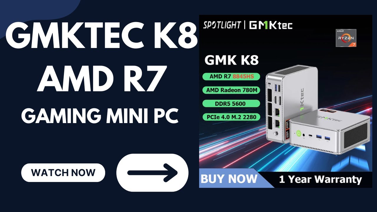 GMKtec K8 AMD R7 Gaming Mini PC - 8-core Powerhouse with 32GB RAM & 1TB SSD! 