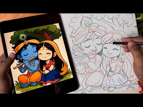 How To Draw Radha Krishna,  Radha Krishna Drawing, Outline Tutorial 😍