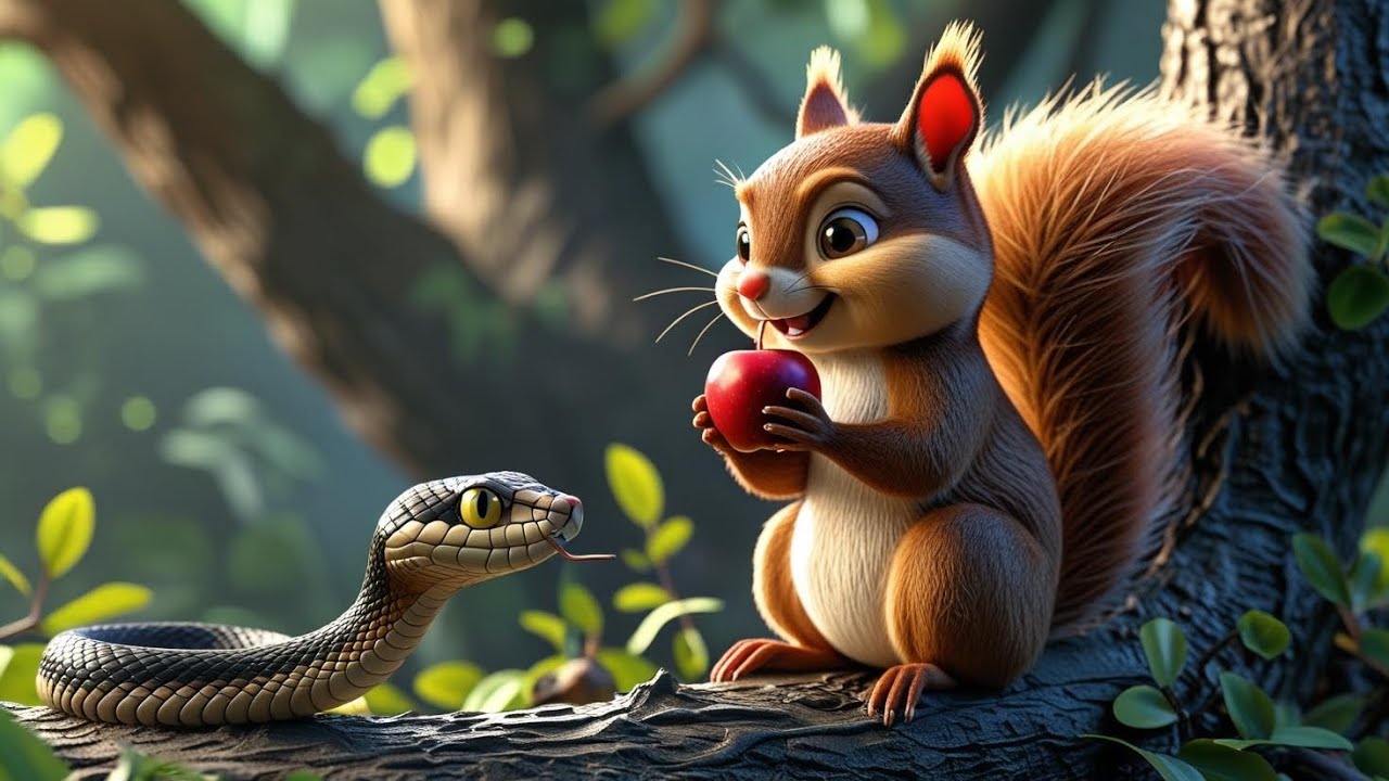 The Clever Squirrel 🐿️ and a Snake short Moral Story for kids in English Storytime bedtime stories