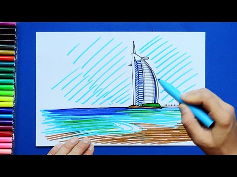 How to draw and color the Hotel Burj Al Arab, Dubai