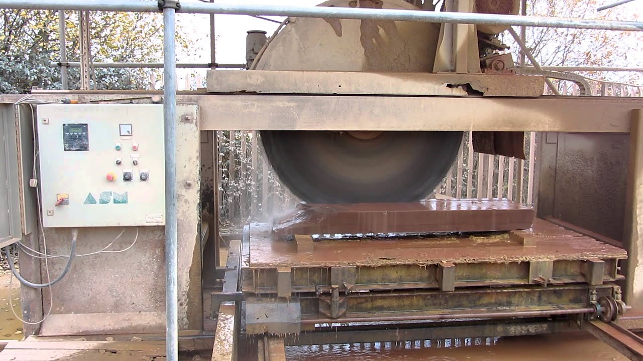 ASM 1600 automatic stone saw cutting sandstone slab3 YouTube