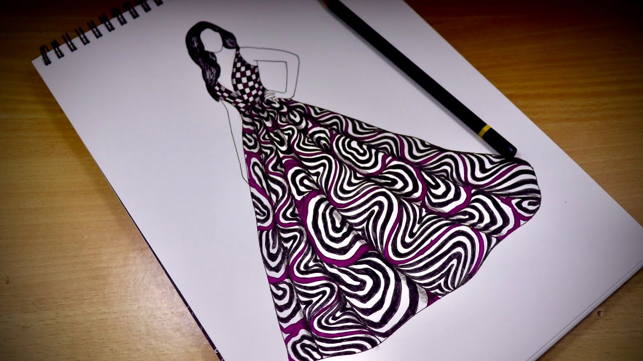 How to draw Beautiful Optical Illusion dress/ dress design/ fashion illustration/ sketch/ drawing