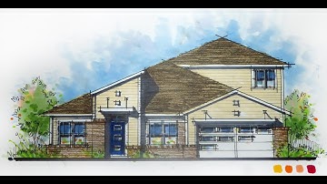 Architectural Rendering Series:  Mid-Century Modern Elevation Time-Lapse Drawing