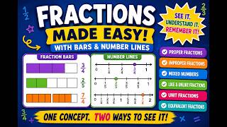 Fractions Made Easy with Bars & Number Lines | Proper, Improper, Mixed & Equivalent Fractions | Math
