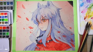 Drawing watercolor painting Inuyasha | Vẽ Inuyasha bằng màu nước Faber Castel screenshot 5