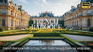 French Baroque With a Cozy Twist: Gold, Navy & Damask Wallpaper screenshot 2