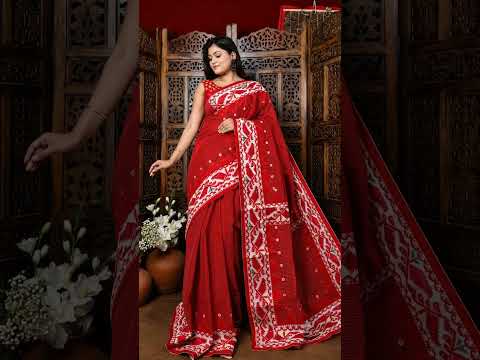 White Kota Patch Work Saree with Red Temple Border