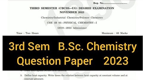 PHYSICAL CHEMISTRY -1       |       3rd  Sem   B.Sc. Chemistry    Question Paper 2023 #calicut