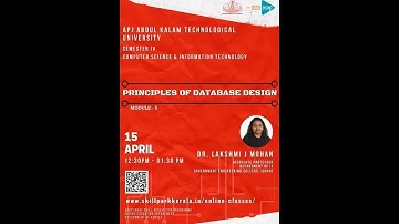 ASAP_ Online Classes _ CSE & IT - S4 _ Principles of Database Design by Dr  Lekshmi J  Mohan