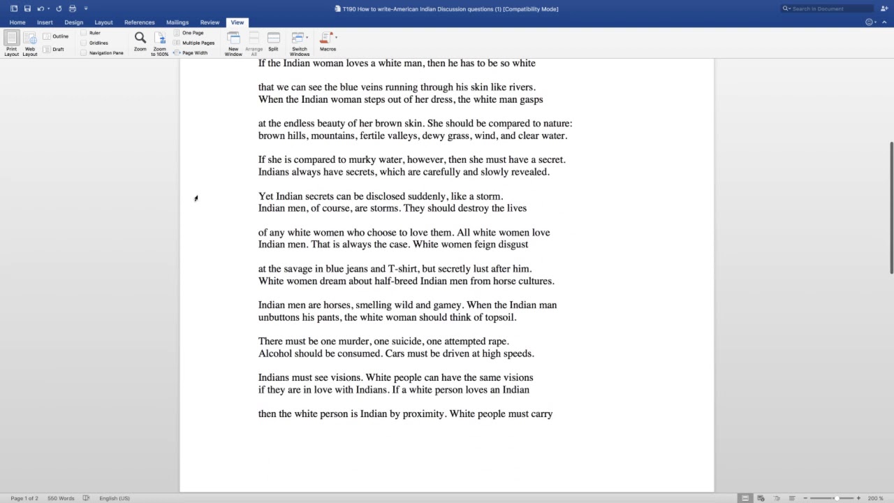 How To Write The Great American Indian Novel Summary