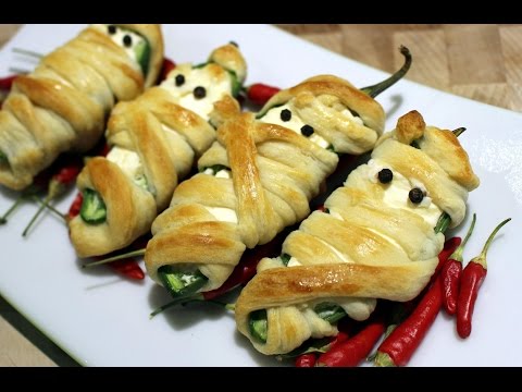 Jalapeno popper Mummy recipe for your Halloween party food.