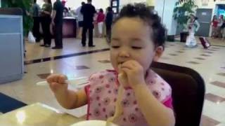 Sunshine eating hand-pulled noodle at New World Food Mall NY Flushing
