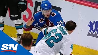 Nathan MacKinnon Fights Kevin Labanc After Samuel Girard Gets Hit Into Boards