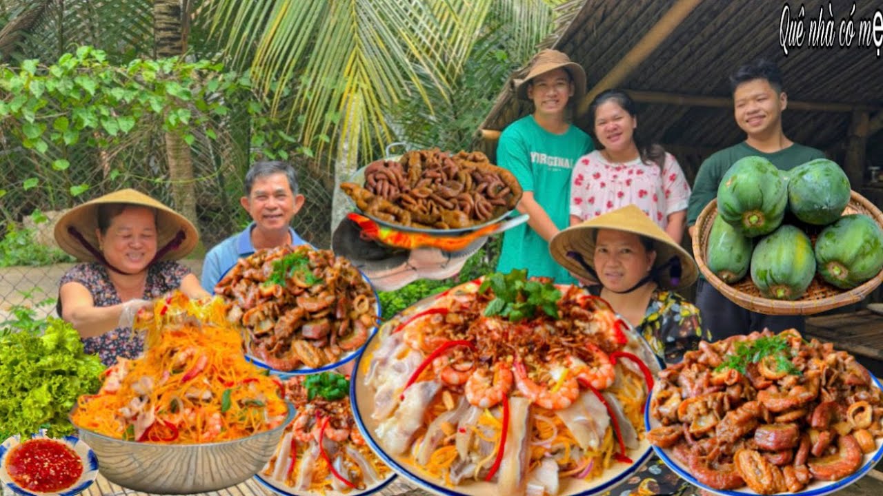 Gỏi Đu Đủ Tôm Thịt, Phèo Non Khìa | Bữa Cơm Quê Nhà Ngày Mưa Gợi Nhớ Kỷ Niệm || Papaya salad