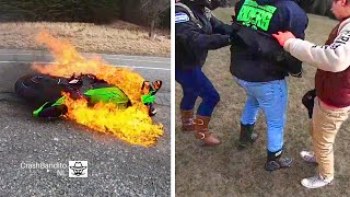 Motorcycle Caught on Fire! | CrashBanditoNL