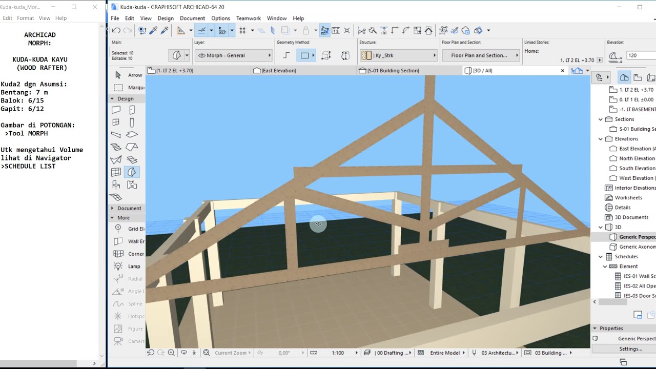 Archicad Rafter Gambar Kuda Kayu Volume Schedule List