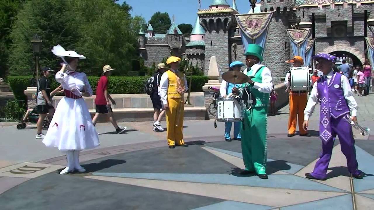Disneyland Pearly Band with Mary Poppins and Bert perform at Sleeping Beauty Castle