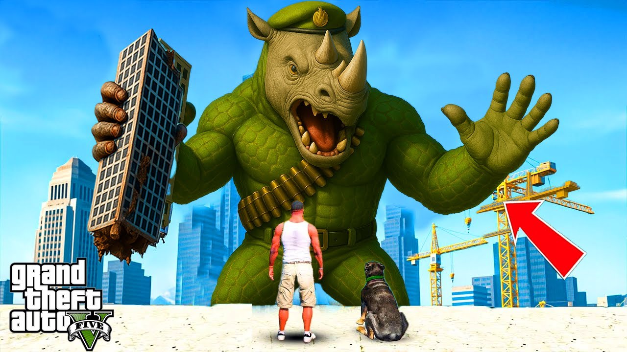 GTA V : Franklin⚡Escape From Rhino Toasterino Monster VS Fire GodZilla GTA 5 In Telugu