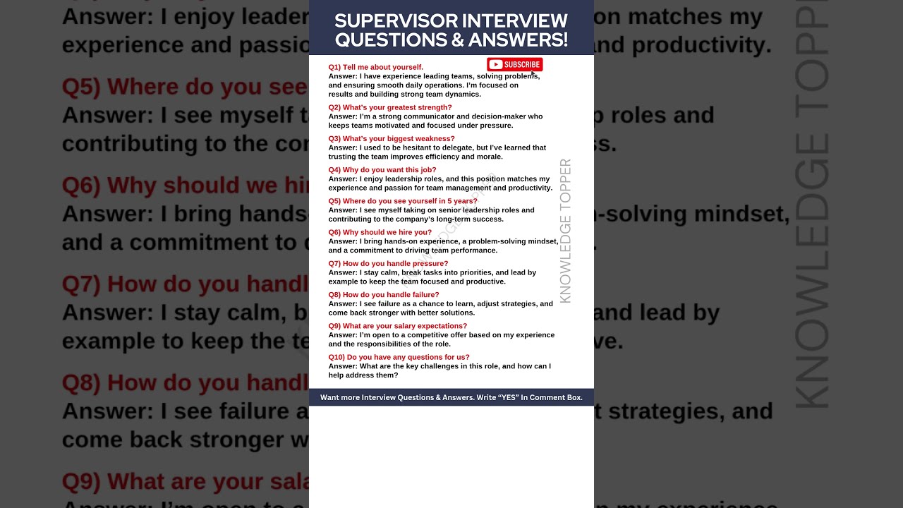 Supervisor Interview Questions And Answers
