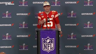 Chiefs QB, Super Bowl MVP Patrick Mahomes reacts to 3rd championship