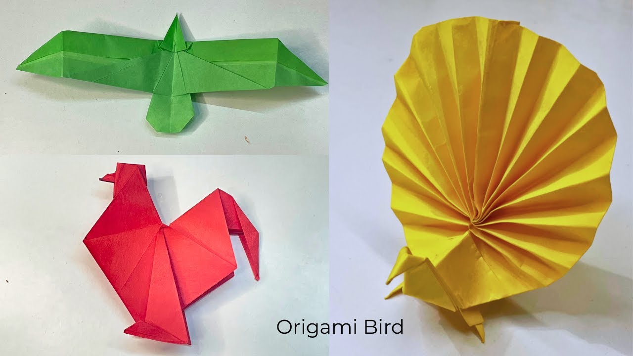 How To Make a Paper Peacock, Paper Rooster Tutorial & Paper Seagull - Easy Origami Bird - Paper Bird