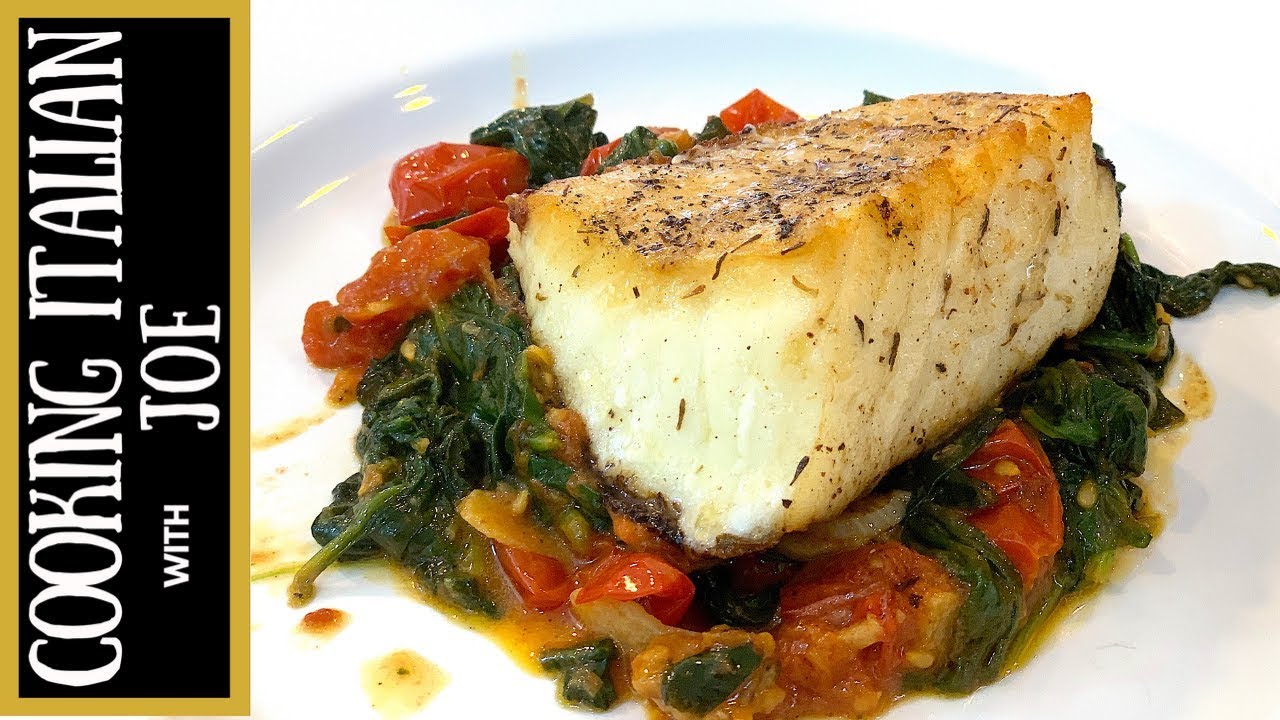 Seared Sea Bass with Tomatoes and Spinach