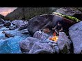 2 days solo bushcraft  catch  cook at my survival shelter  hot stone cooking