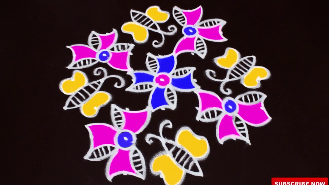 7*3 dots butterfly rangoli design easy kolam by sunitha YouTube