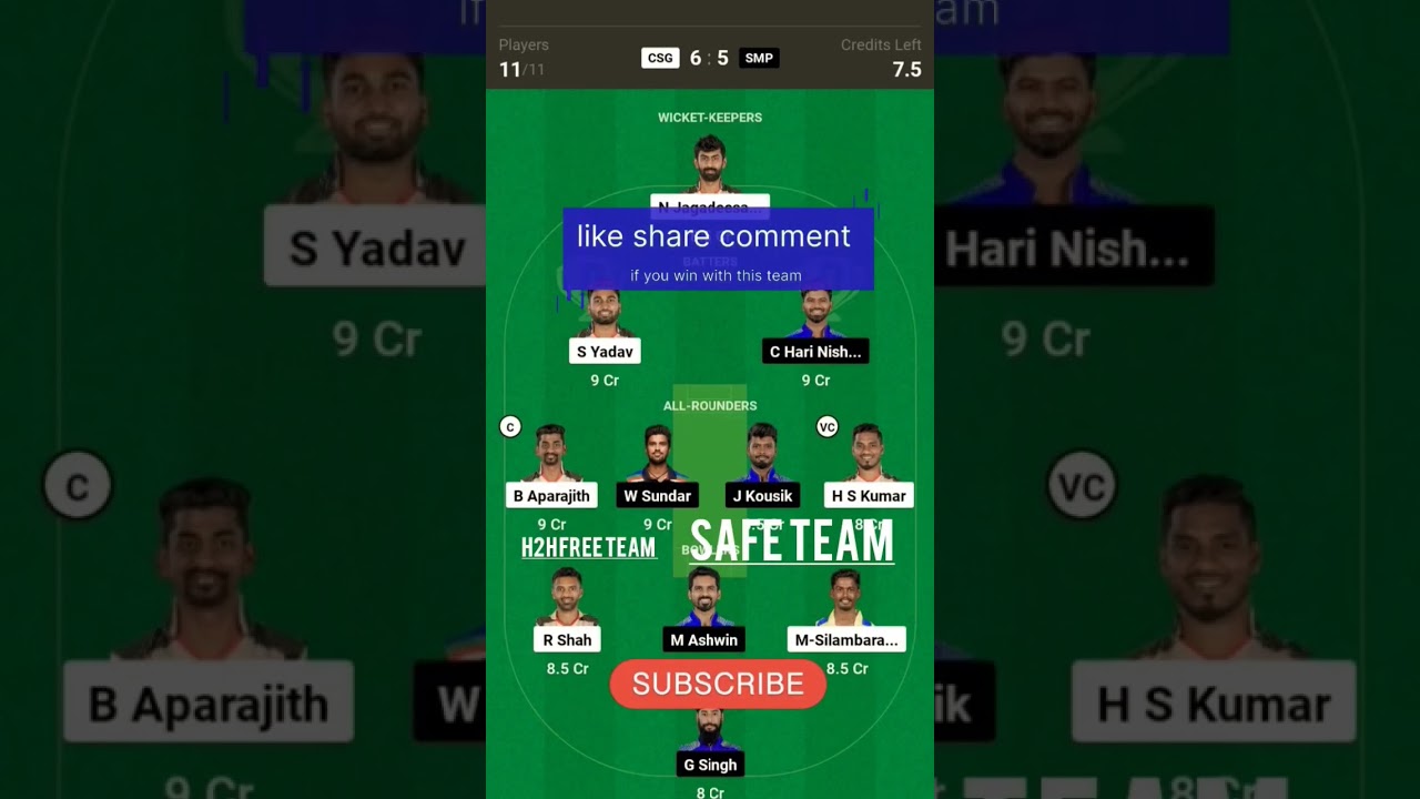 today dream 11 team prediction smp vs csg 
