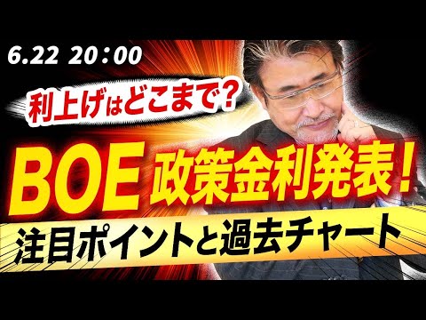 【6/22 20：00　BOE（英中銀）政策金利発表】利上げはどこまで･･･？注目ポイントと過去チャート！
