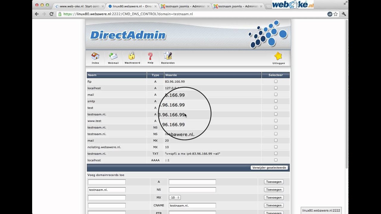 WebOke.nl | Uitleg werking DNS in DirectAdmin