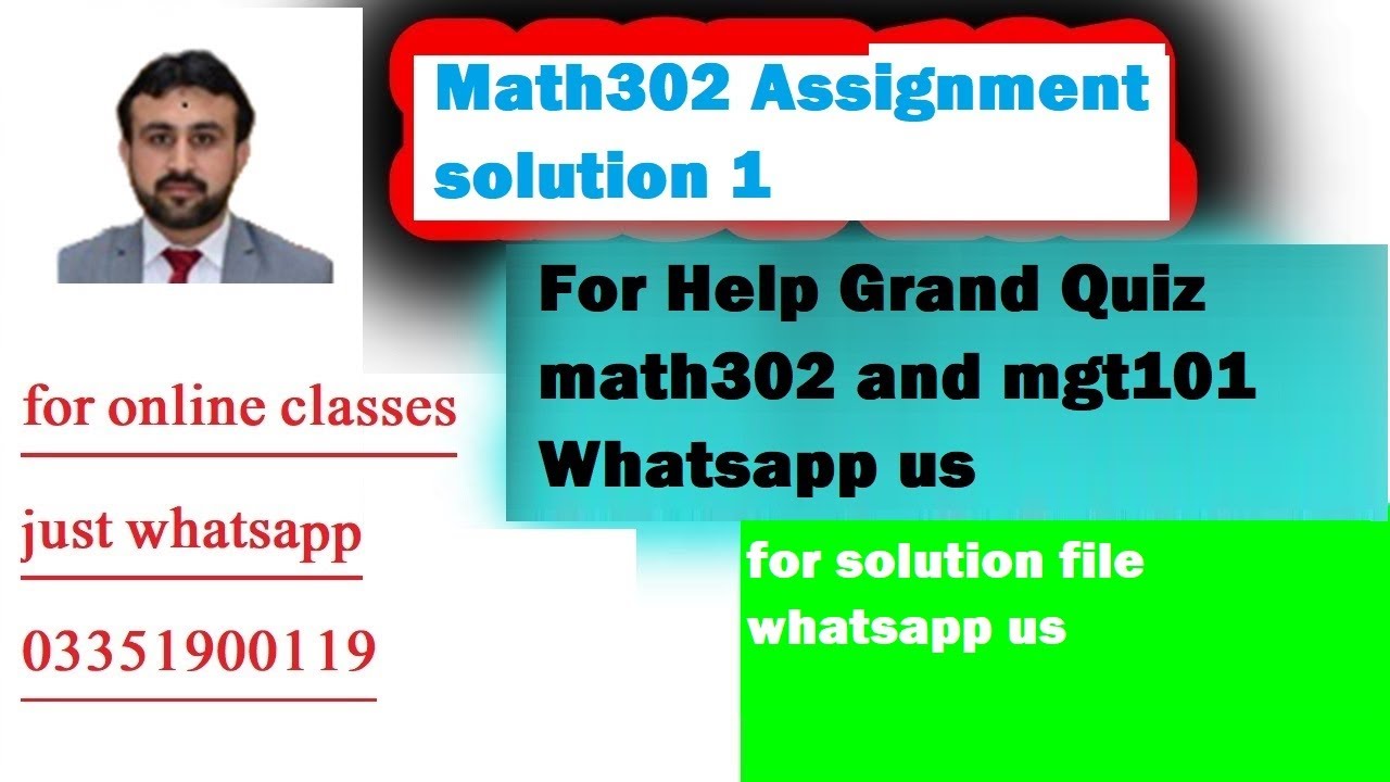 Math302 Assignment 1 Solution Spring 2020 |  Grand Quiz of Math302 and Mgt101 contact 03351900119