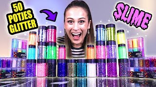 50 POTJES GLITTER MIXEN IN GIGANTISCHE SLIJM! || Slime Sunday