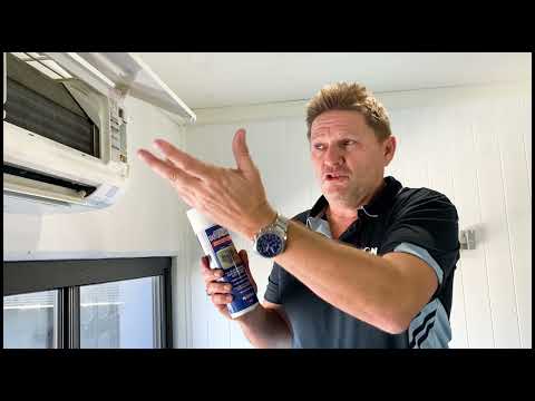 Video thumbnail showing removal of odours and mould from an air conditioning unit