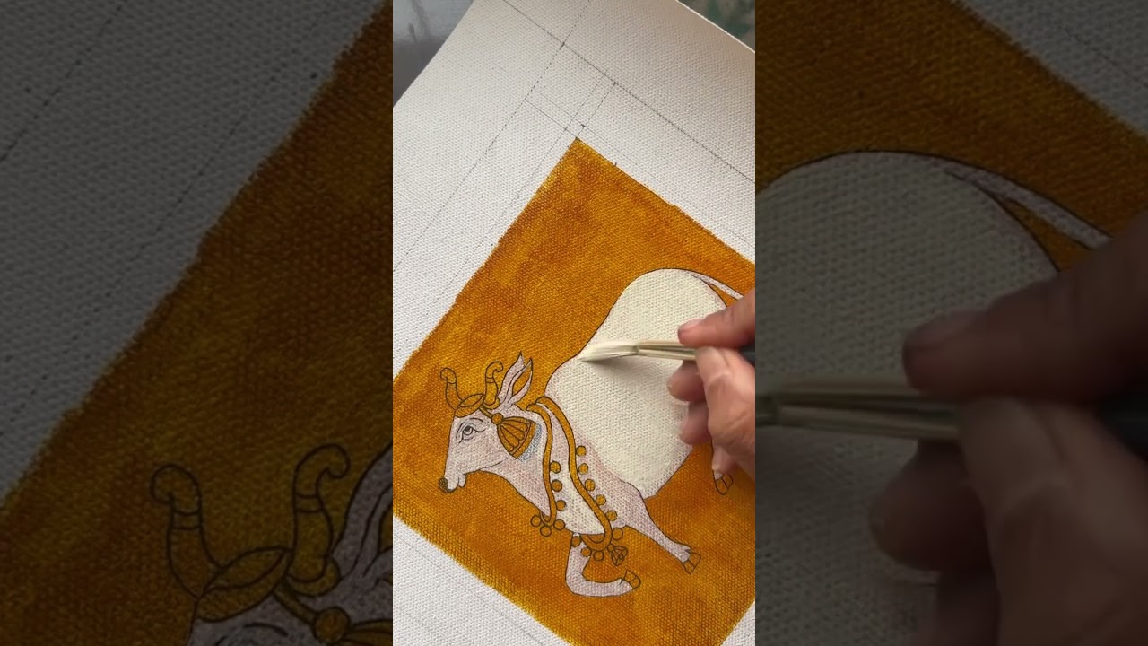 Kamdhenu cow- 1st of 3 mini paintings- Part 1 