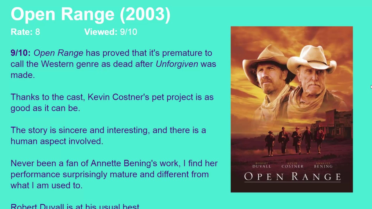 Movie Review: Open Range (2003) [HD] - YouTube