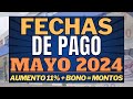 Fechas de pago mayo 2024 con aumento 11 y bono  cuanto cobro jubilados y pensionados pnc puam