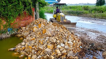 Nicely Start New Project Landfill By Best Skill Driver Trucks Unloading Stone And DOZER D21P Pushing