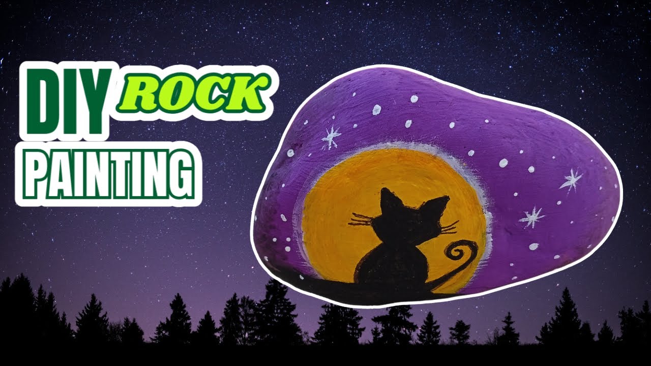 DIY Cat in Moonlight Rock Painting!