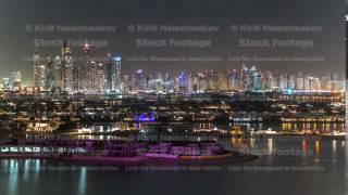 Jumeirah Palm island skyline night timelapse in Dubai, UAE