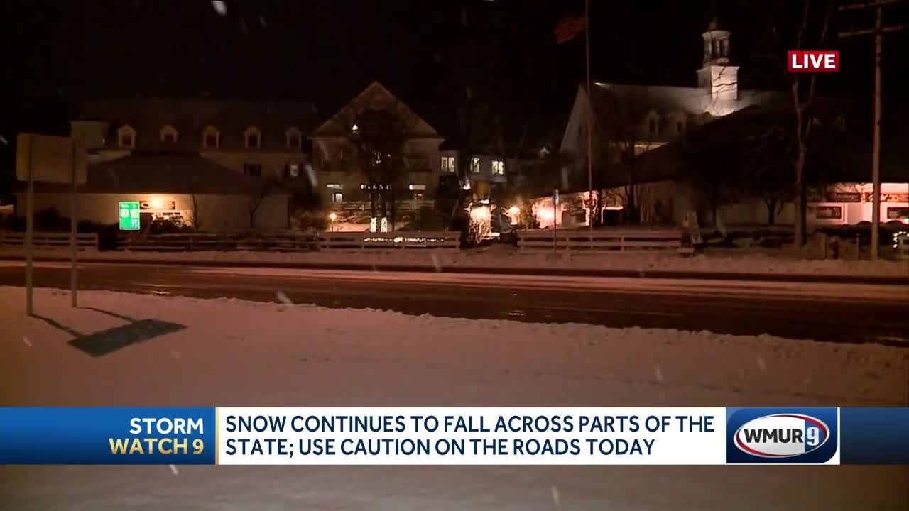 Overnight snow leads to slick roads - YouTube